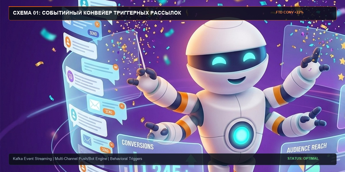 Схема 11: Сквозной пайплайн маркетинговой автоматизации от рекламного клика до удержания игрока